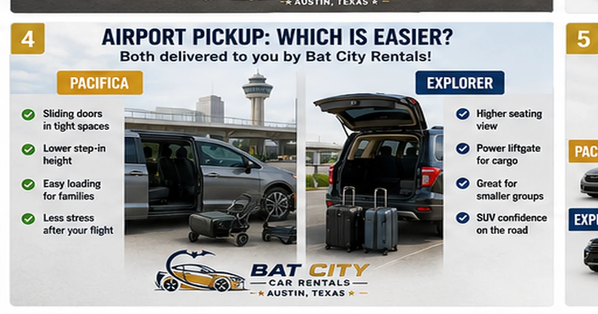 Airport pickup comparison: Pacifica sliding doors and low step-in height vs Explorer's higher seating and power liftgate