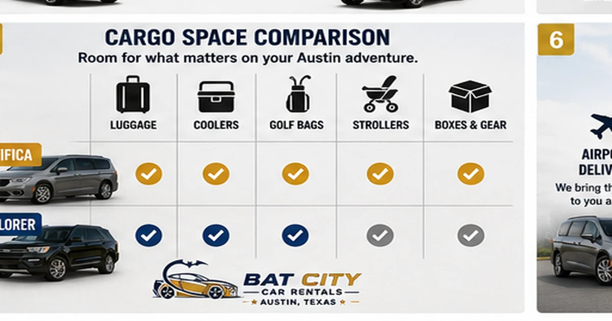 Cargo space comparison chart: luggage, coolers, golf bags, strollers, and boxes for Pacifica vs Explorer